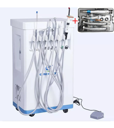 Greeloy Mobile Dental Cart Unit+Air Compressor+Curing Light+ Scaler +Handpiece
